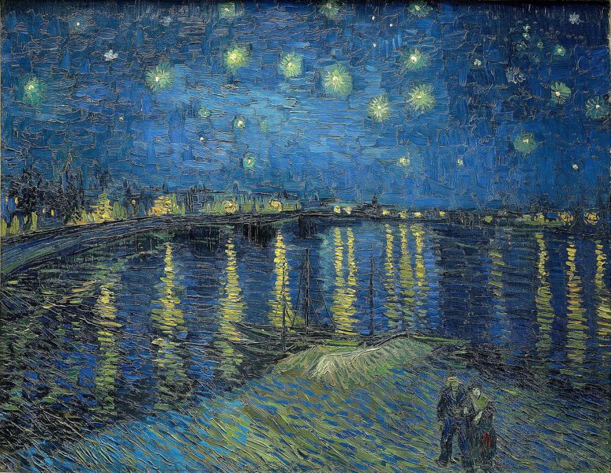 2025/05/18(日) 17:30-19:30 きらめく色相の対比ゴッホの星月夜(Starry Night Over the Rhône) masterpiece